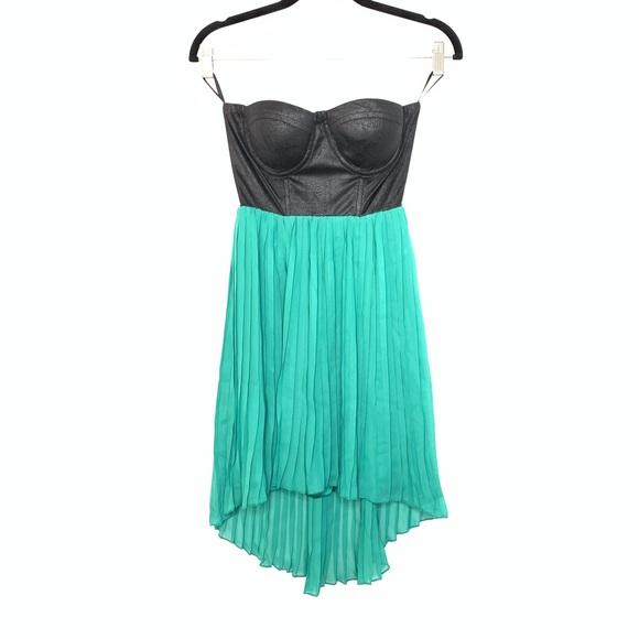 Material Girl Dresses & Skirts - Black & Teal Strapless Pleated Dress Size XS